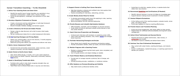 Career Transition Coaching Checklist