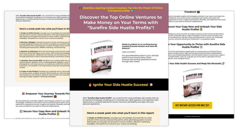 Surefire Side Hustle Profits Sales Copy