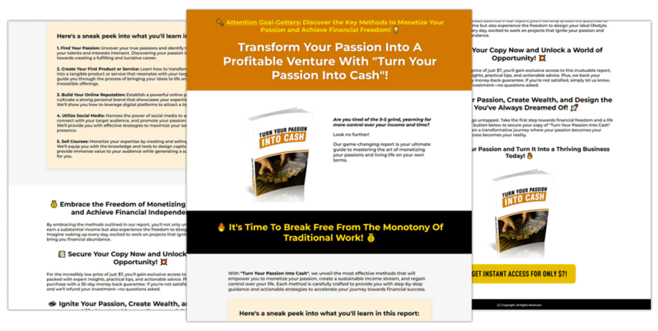 Turn Your Passion Into Cash Sales Copy