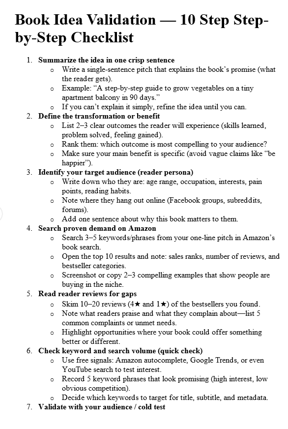 10 Self Publishing Checklists Sample