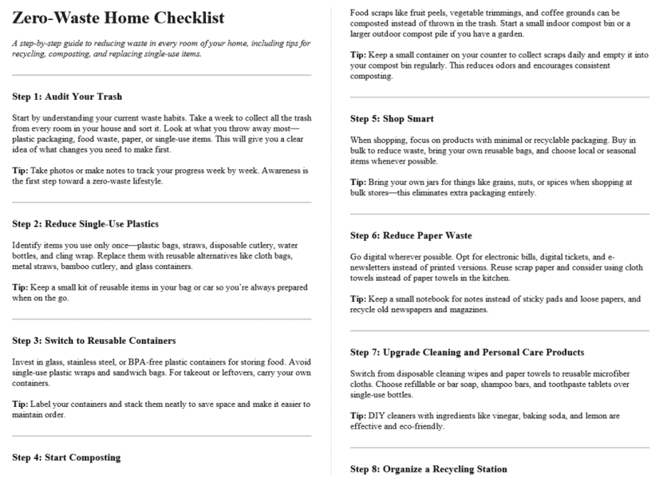 10 Sustainable Living PLR Checklists Sample