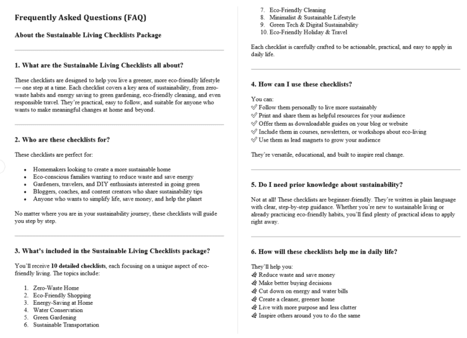10 Sustainable Living PLR FAQ Sample