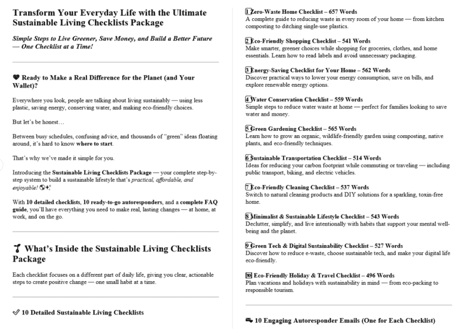 10 Sustainable Living PLR Sales Page Sample