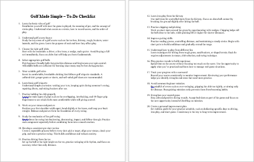 Golf Made Simple Checklist