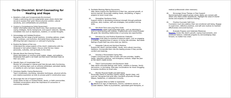 Grief Counseling for Healing and Hope Checklist