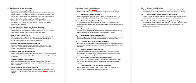 Herbal Remedies Checklist