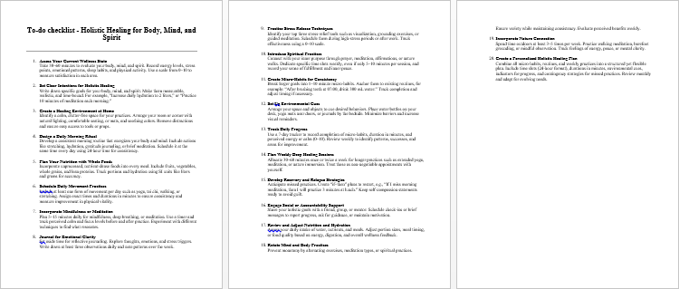 Holistic Healing for Body, Mind, and Spirit Checklist