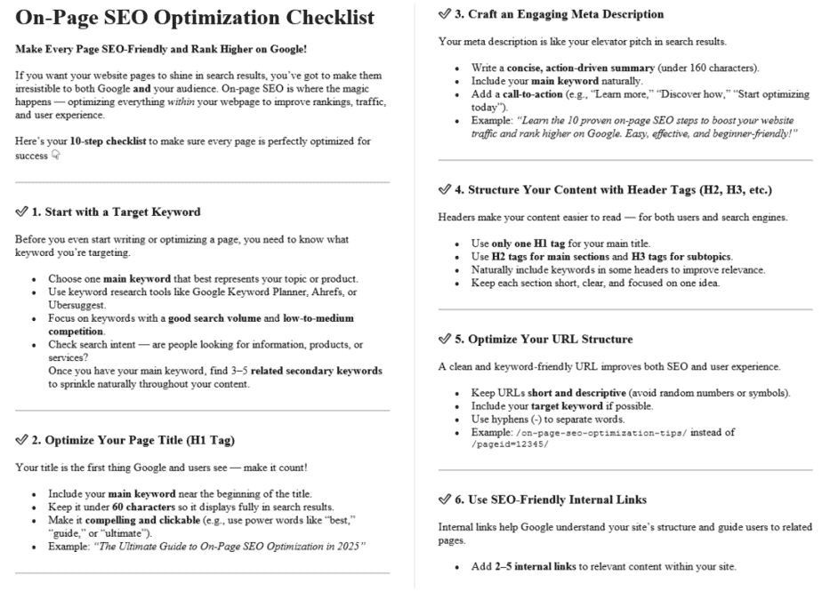 SEO PLR Checklists Sample