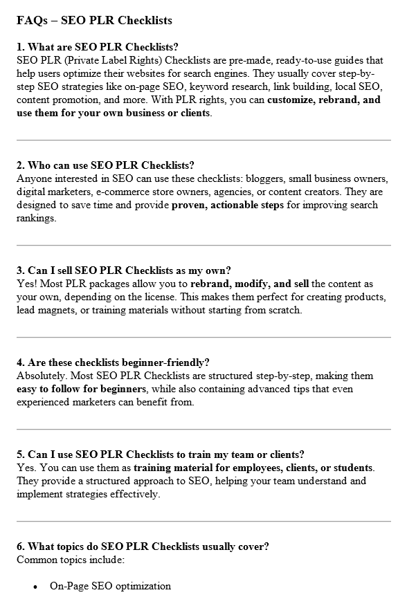 SEO PLR FAQ Sample