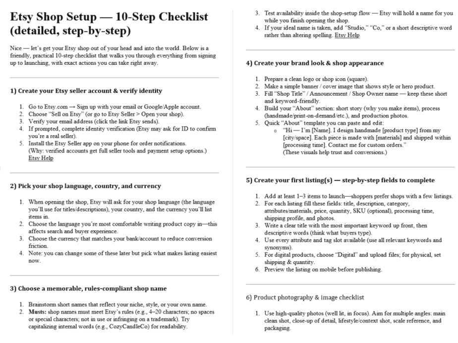 Selling On Esty PLR Checklists Sample