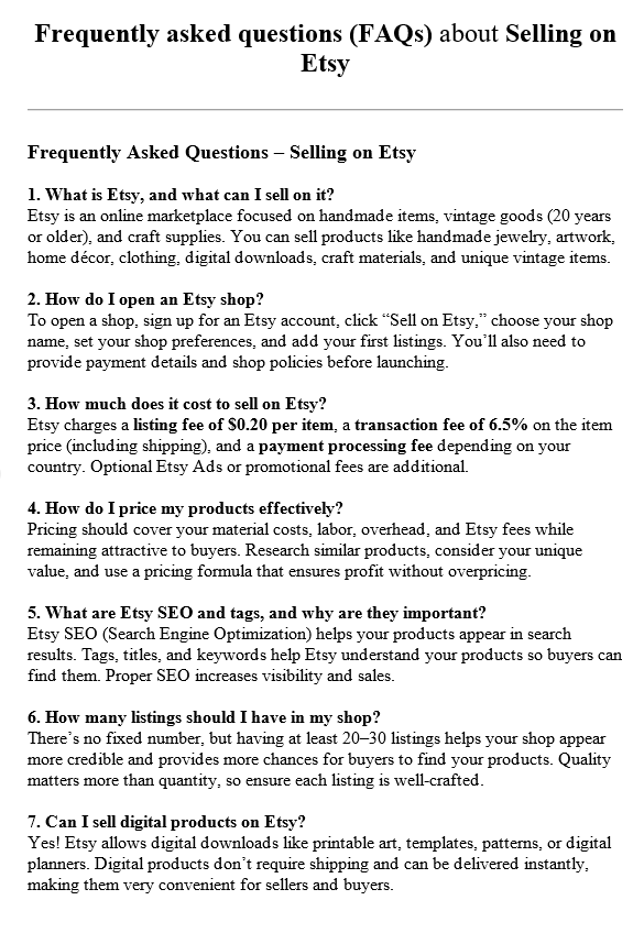 Selling On Esty PLR FAQ Sample