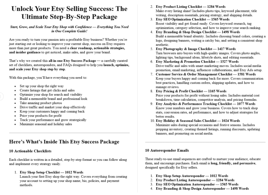 Selling On Esty PLR Salespage Sample