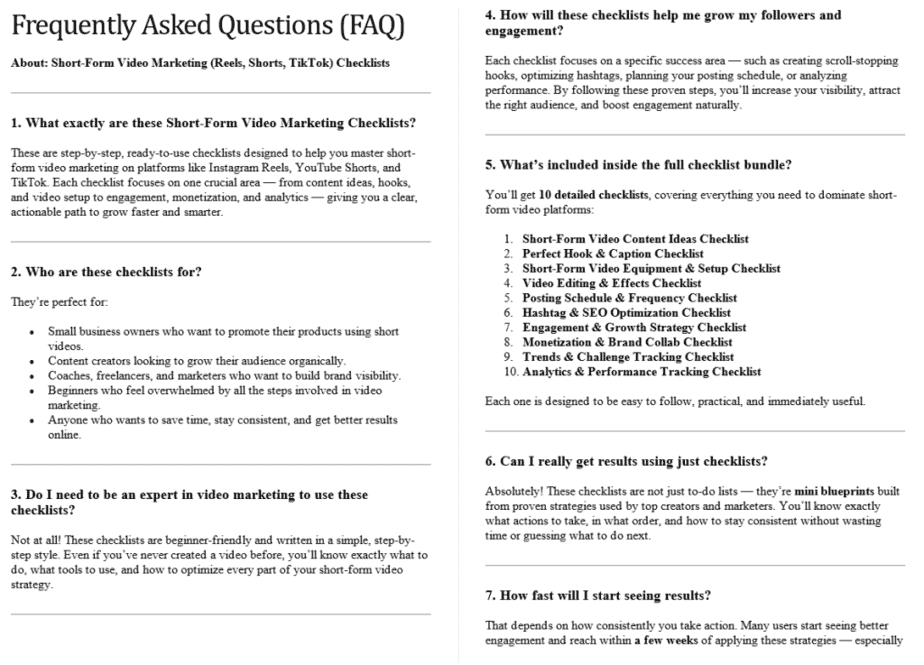 Short Form Video Marketing PLR FAQ Sample