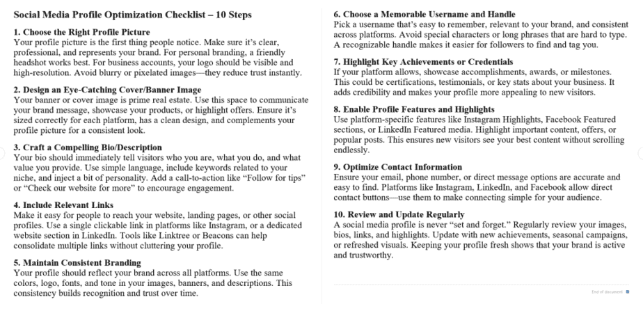 Social Media Marketing PLR Checklists Sample