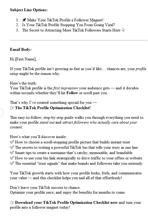TikTok Marketing PLR Autoresponders Sample