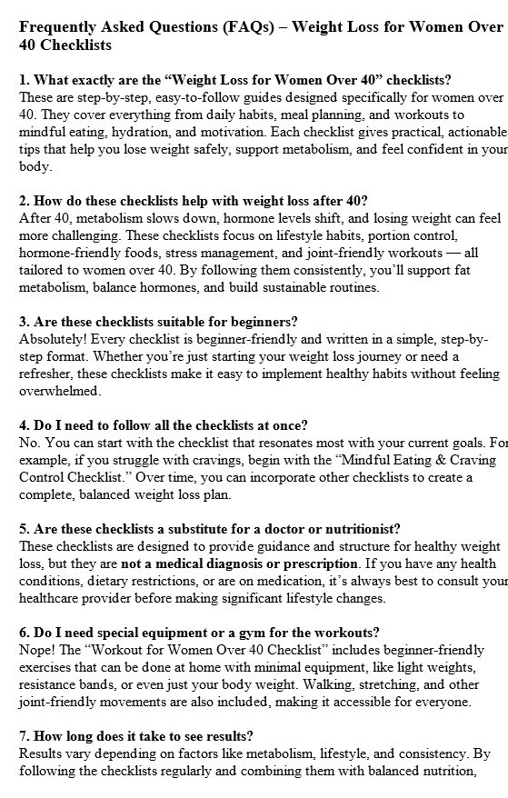 Weight Loss for Women Over 40 PLR FAQ Sample