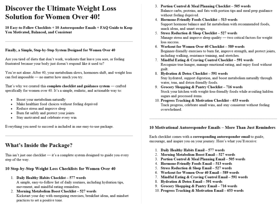Weight Loss for Women Over 40 PLR Salespage Sample