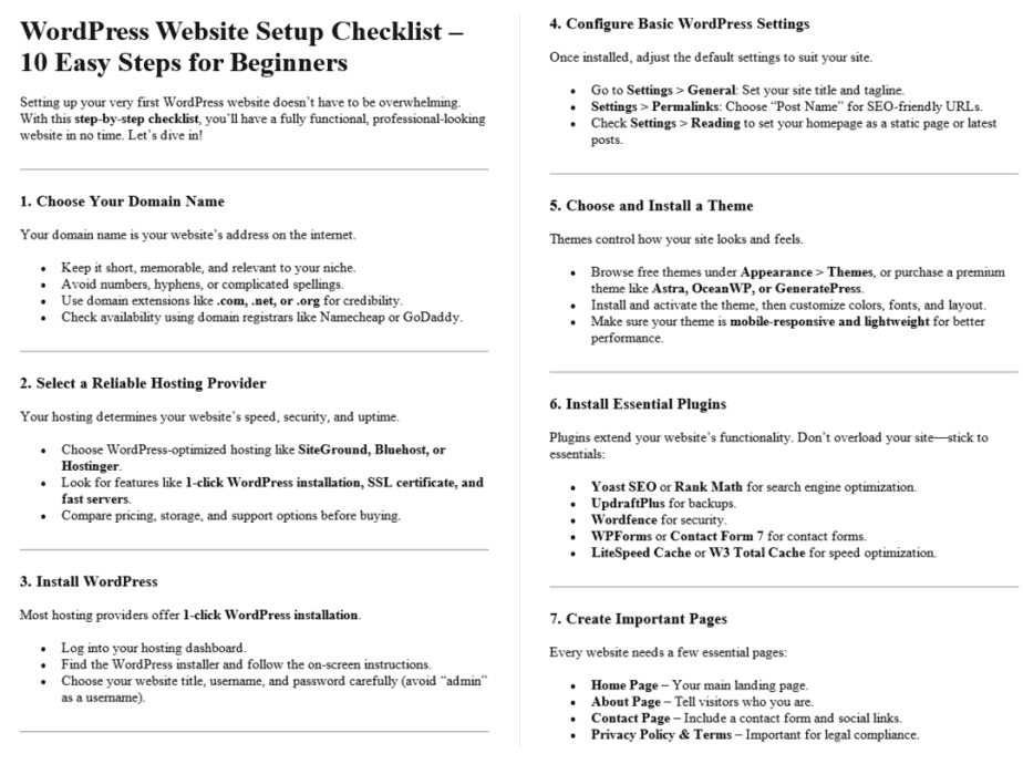 WordPress PLR Checklists Sample