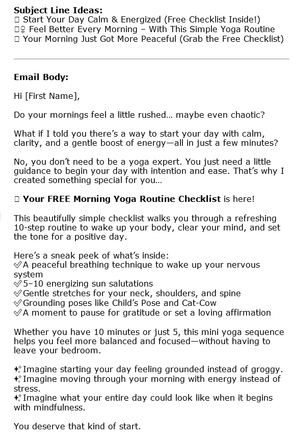 Yoga PLR Autoresponder Sample