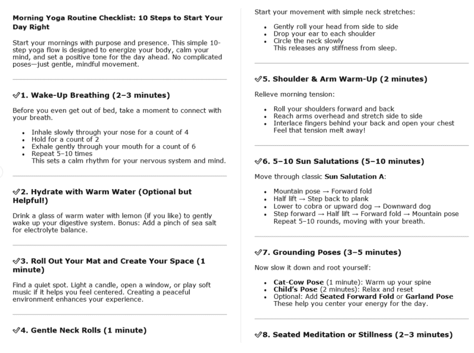 Yoga PLR Checklists Sample