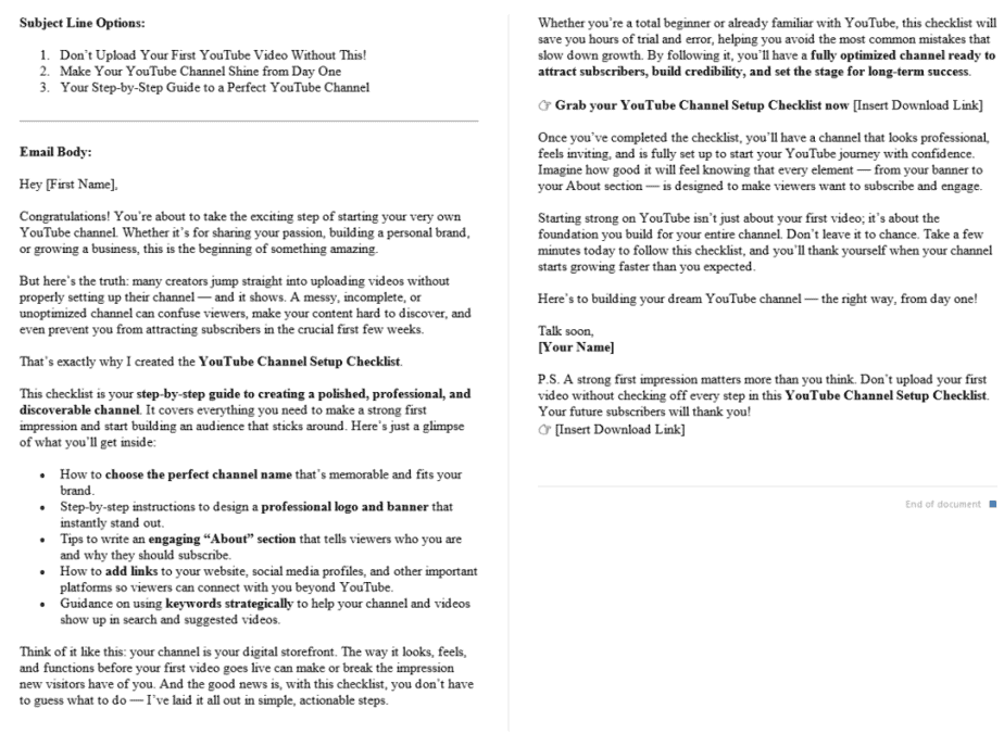 YouTube Marketing PLR Autoresponders Sample