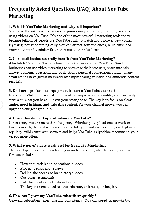 YouTube Marketing PLR FAQ Sample