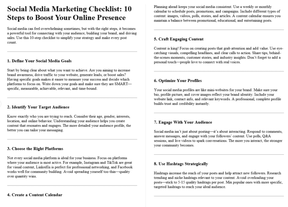 10 Online Business Marketing PLR Checklists Sample