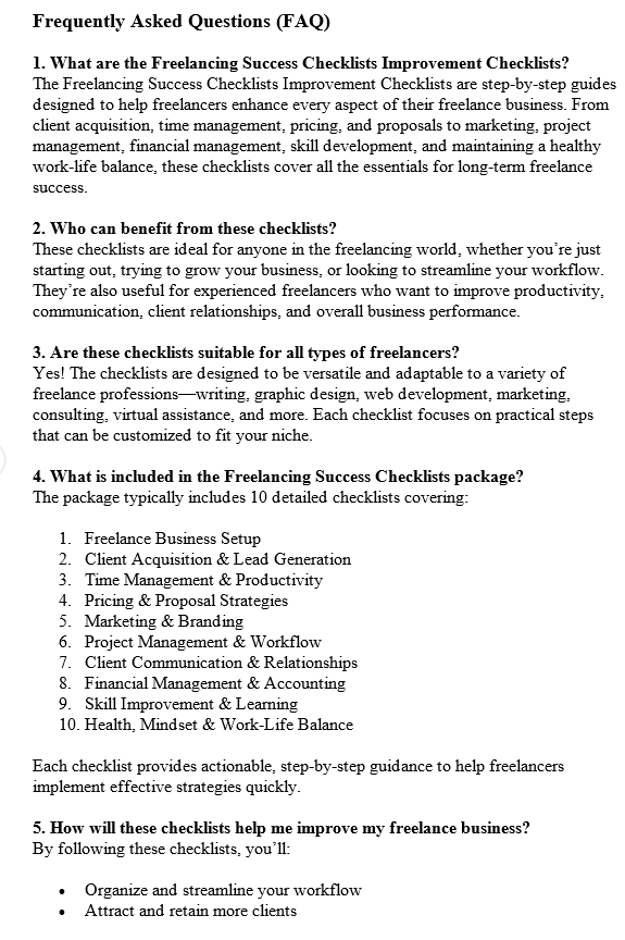 Freelancing Success Improvement PLR FAQ Sample