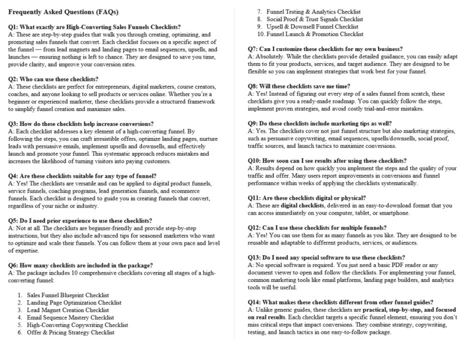 High Converting Sales Funnels PLR FAQ Sample