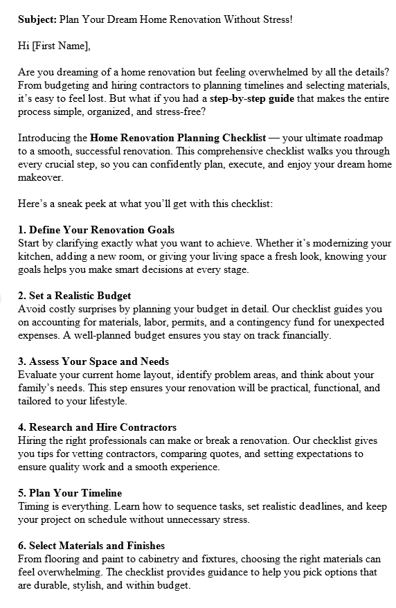 Home Improvement PLR Autoresponder Sample