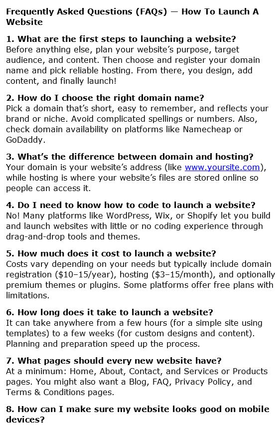 How To Launch A Website PLR FAQ Sample