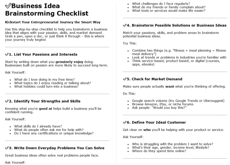 How To Start A Business PLR Checklists Sample
