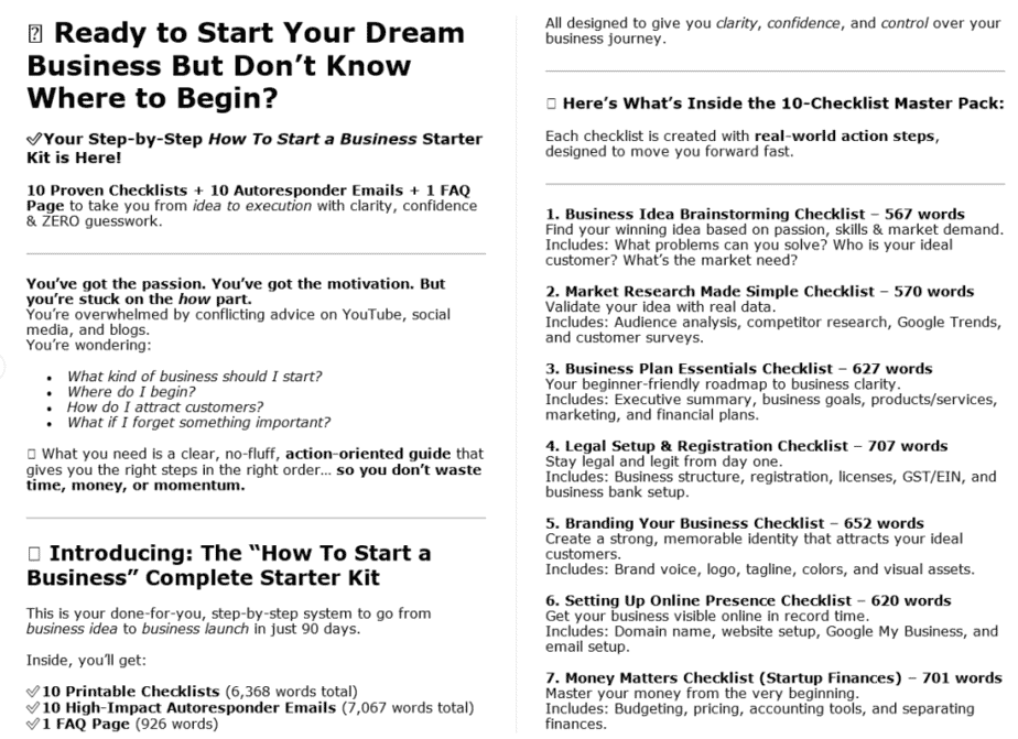 How To Start A Business PLR SalespageSample