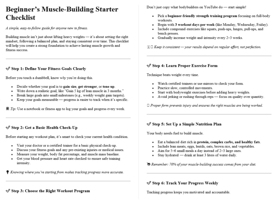 How to Build Muscle Mass PLR Checklists Sample