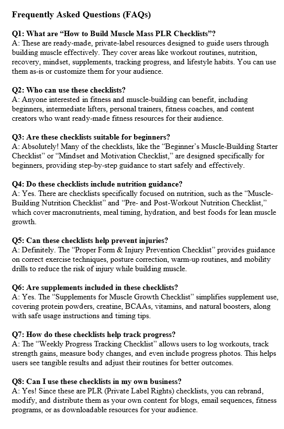 How to Build Muscle Mass PLR FAQ Sample