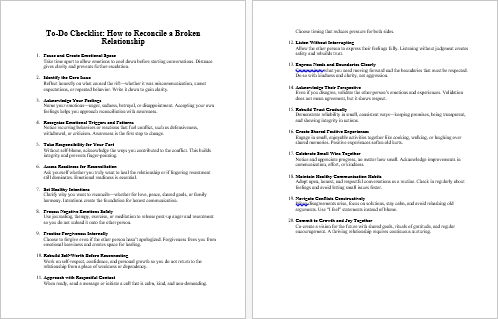 How to Reconcile a Broken Relationship Checklist