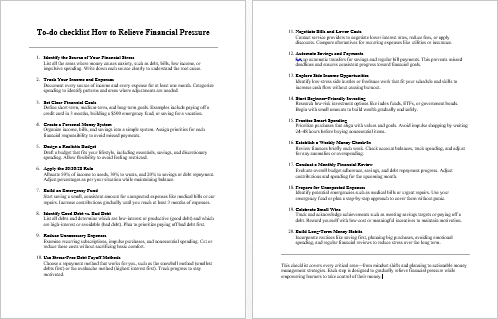 How to Relieve Financial Pressure Checklist