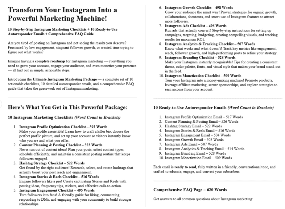 Instagram Marketing PLR Salespage Sample