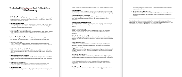 Instagram Reels & Short Form Video Marketing Checklist