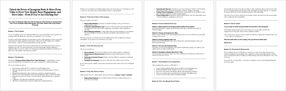 Instagram Reels & Short Form Video Marketing Salespage