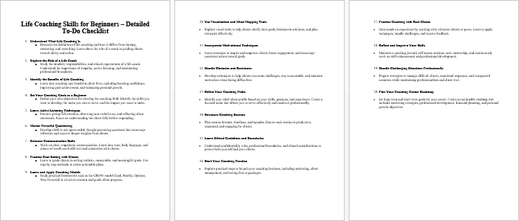 Life Coaching Skills for Beginners Checklist