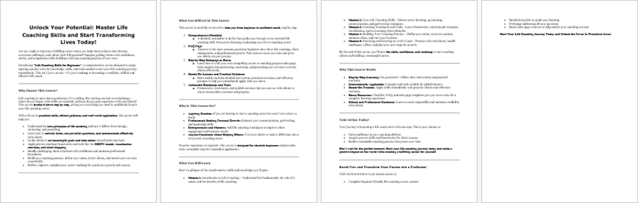 Life Coaching Skills for Beginners Salespage