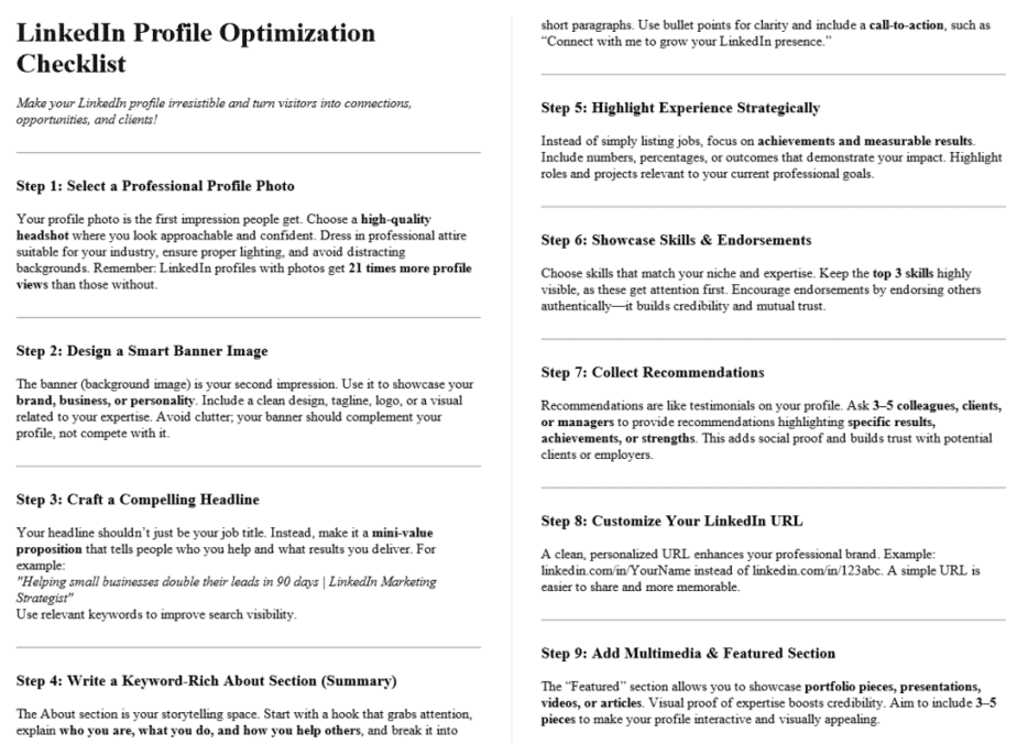 LinkedIn Marketing PLR Checklists Sample