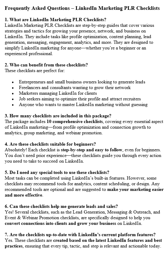LinkedIn Marketing PLR FAQ Sample