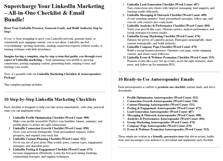 LinkedIn Marketing PLR Salespage Sample