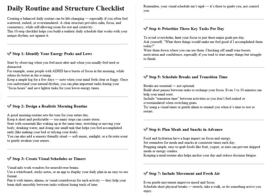 Living With ADHD And Autism PLR Checklists Sample