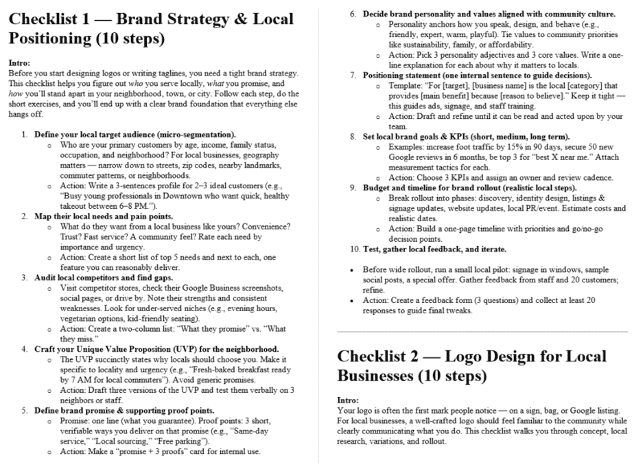 Local Marketing PLR Checklists Sample