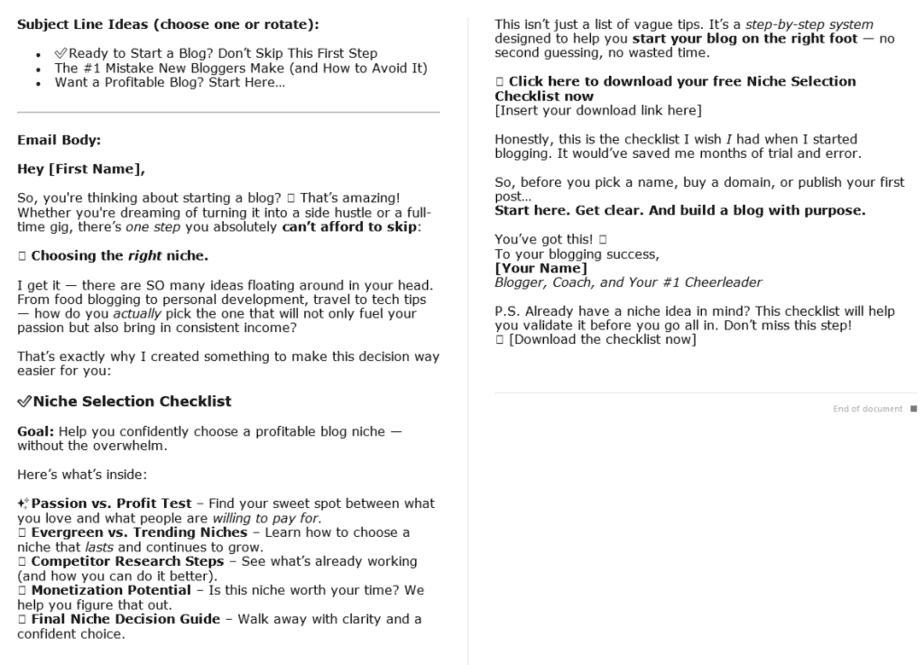 Make Money Blogging PLR Autoresponder Sample