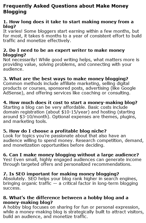 Make Money Blogging PLR FAQ Sample