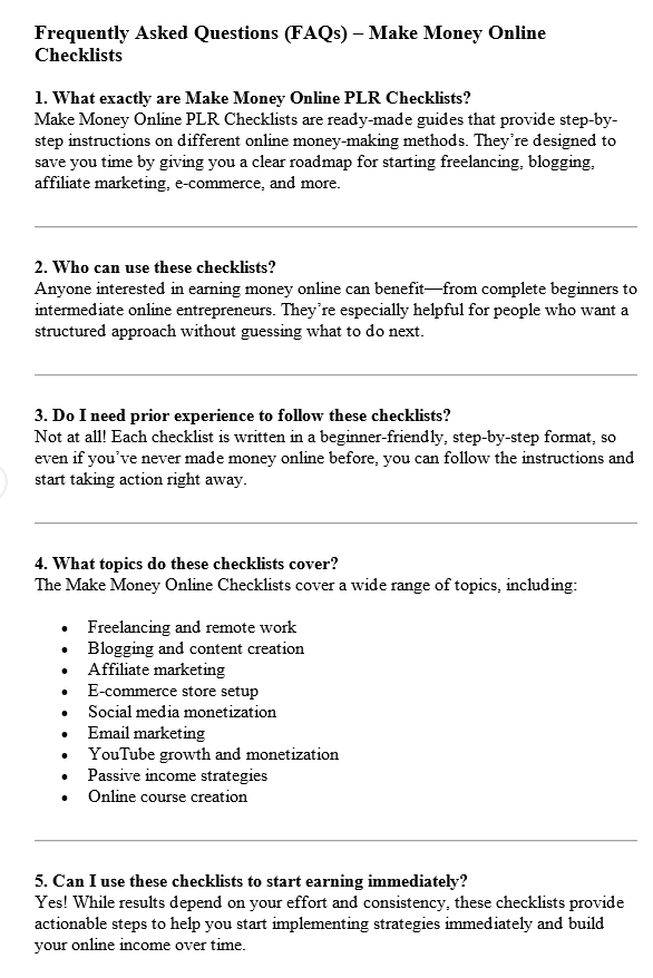 Make Money Online PLR FAQ Sample